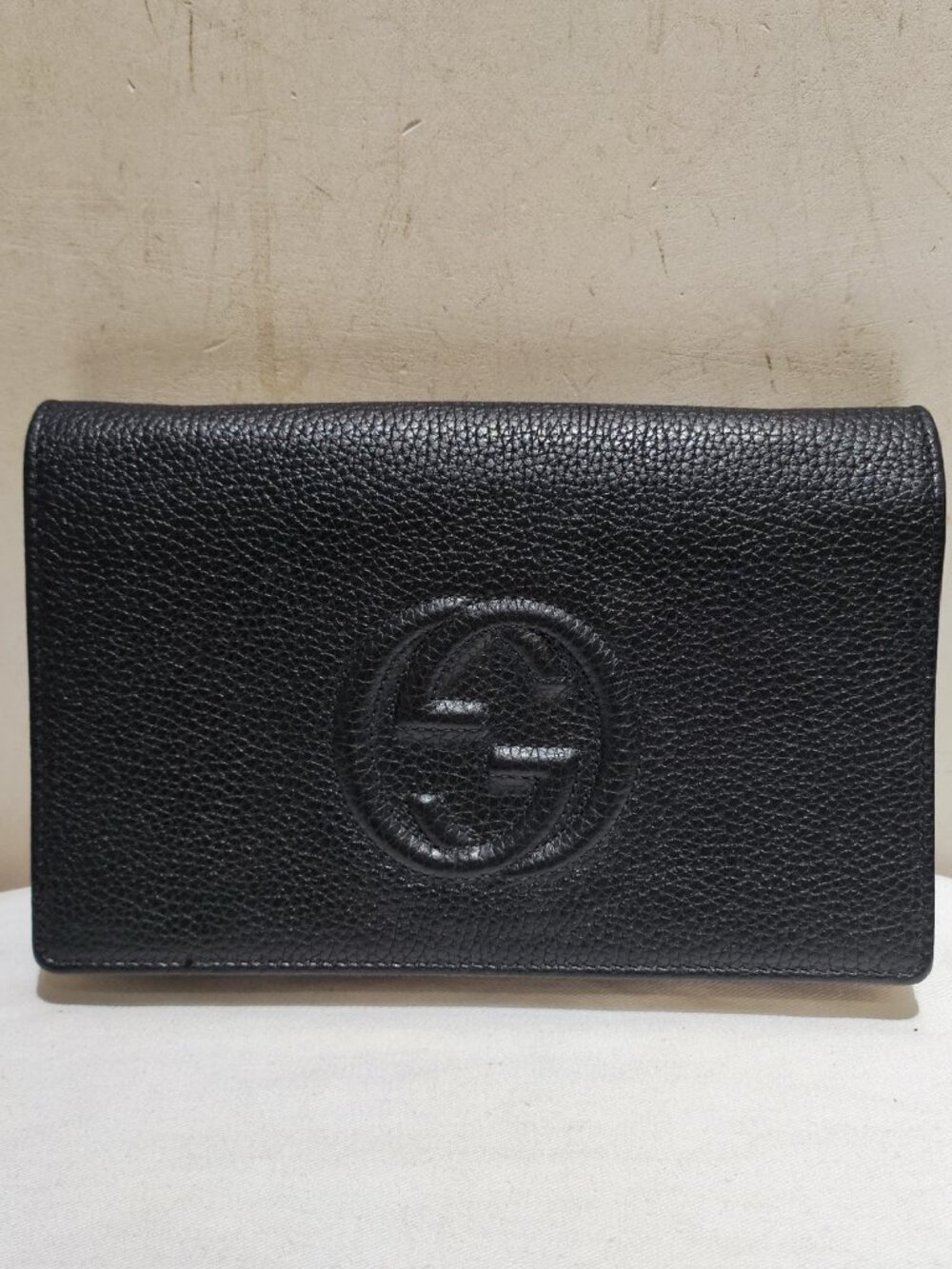 Gucci Soho Black Pebbled Calfskin Wallet On Chain